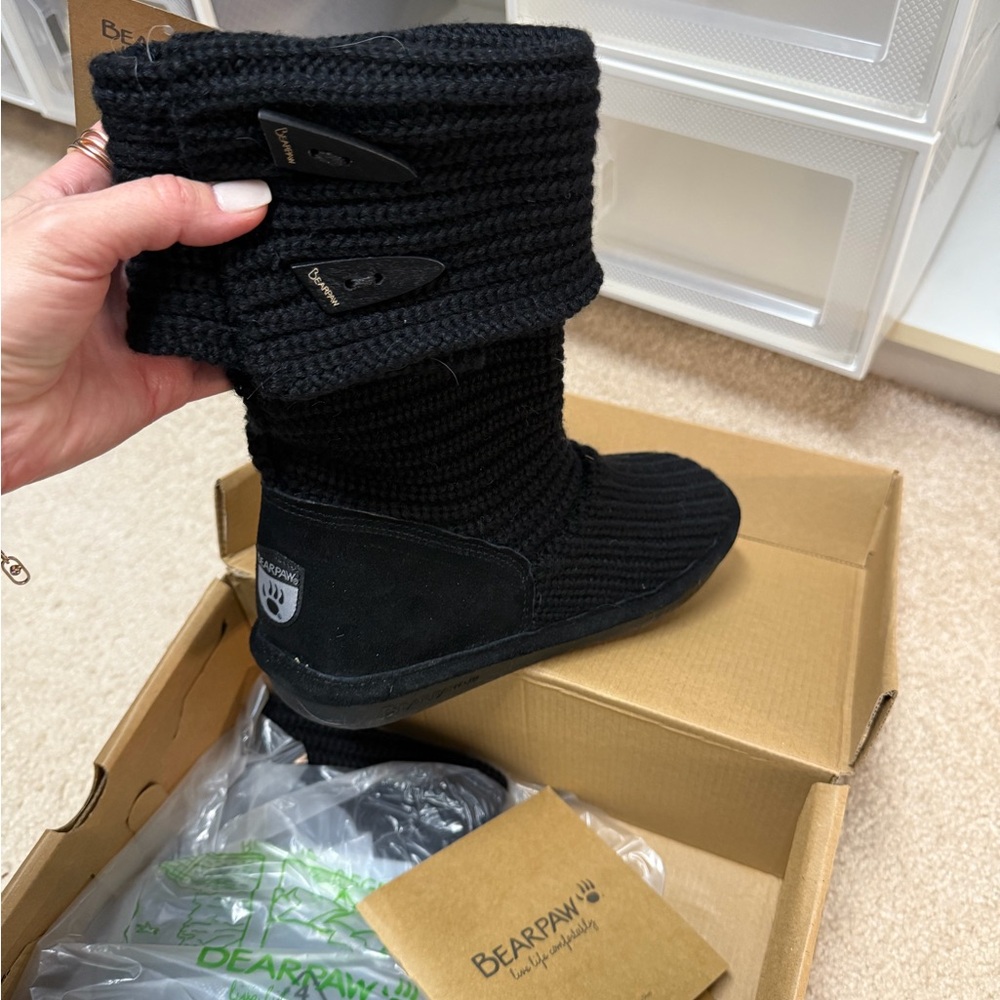 BearPaw Black Knit Tall Boots